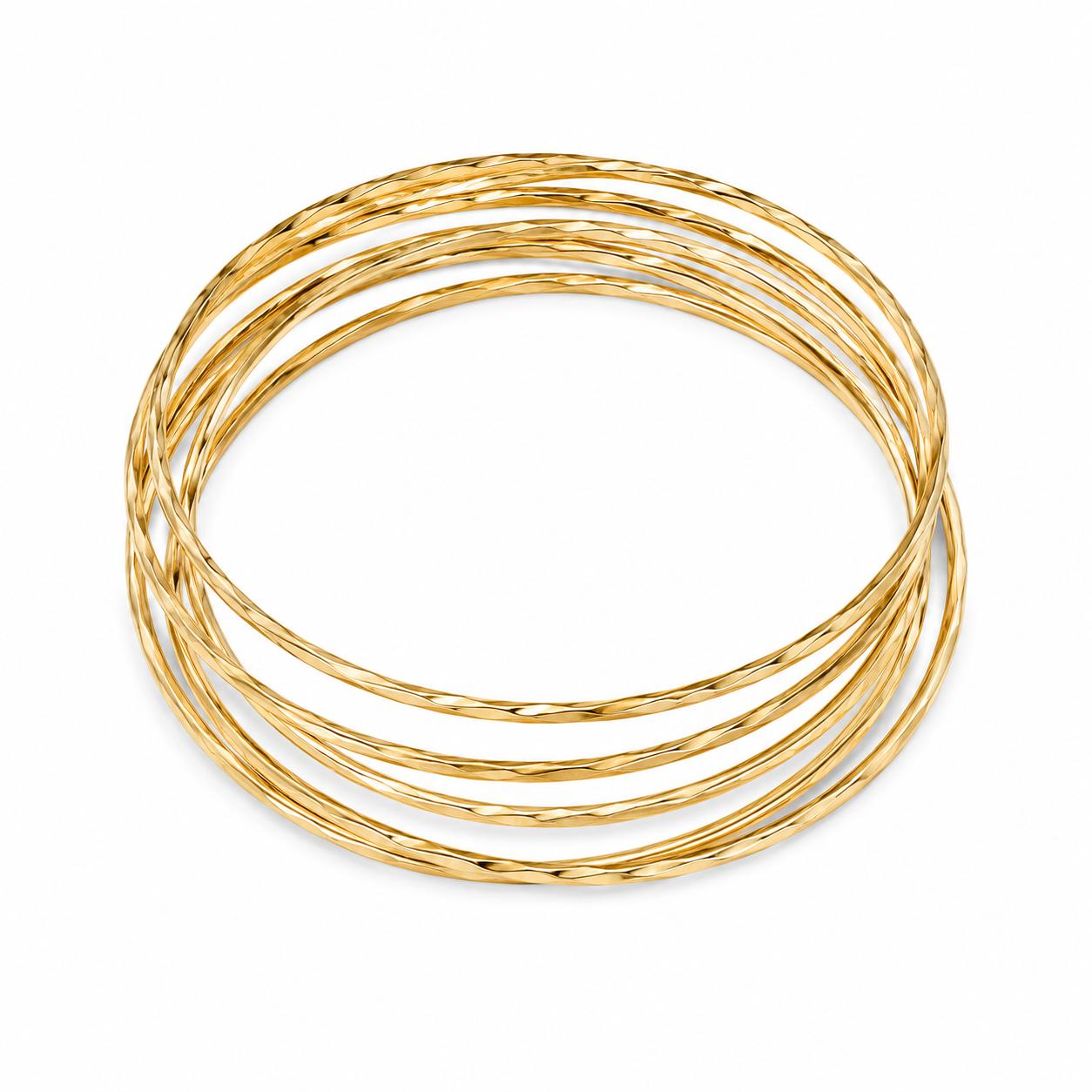 14KT Yellow Gold 5 Piece Slip On Bangle Bracelet Set