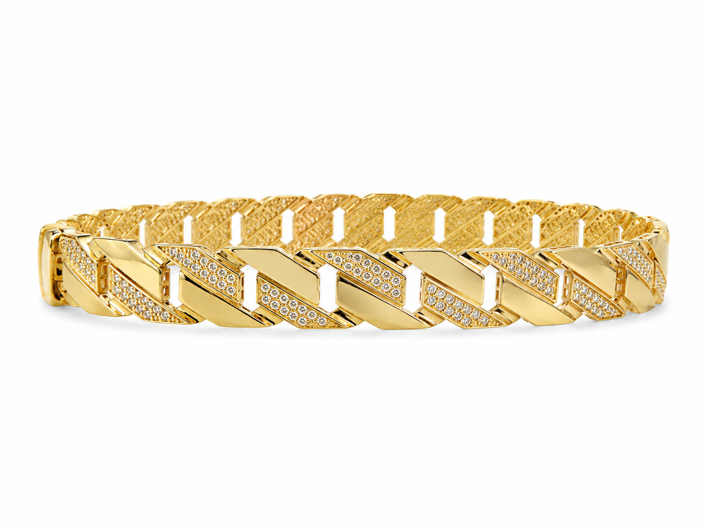 14KT Yellow Gold Cuban 8 mm CZ Bangle Bracelet