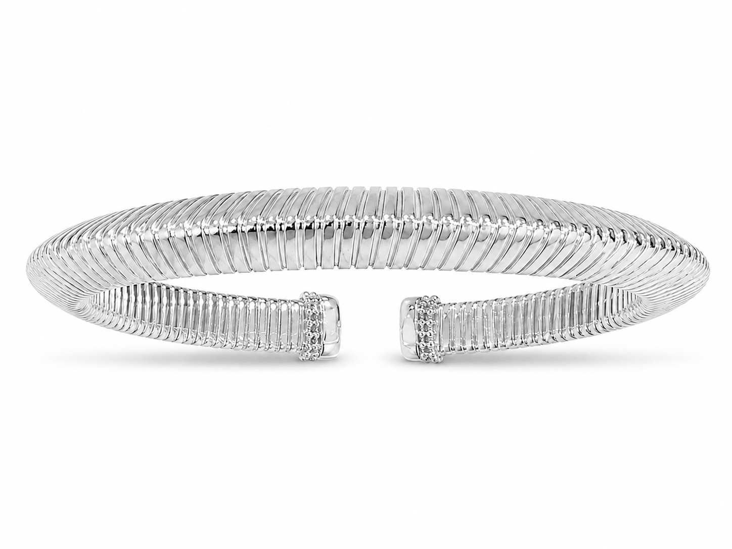 14KT White Gold Elastic Adjustable 6.9 MM Triangle Bangle Bracelet