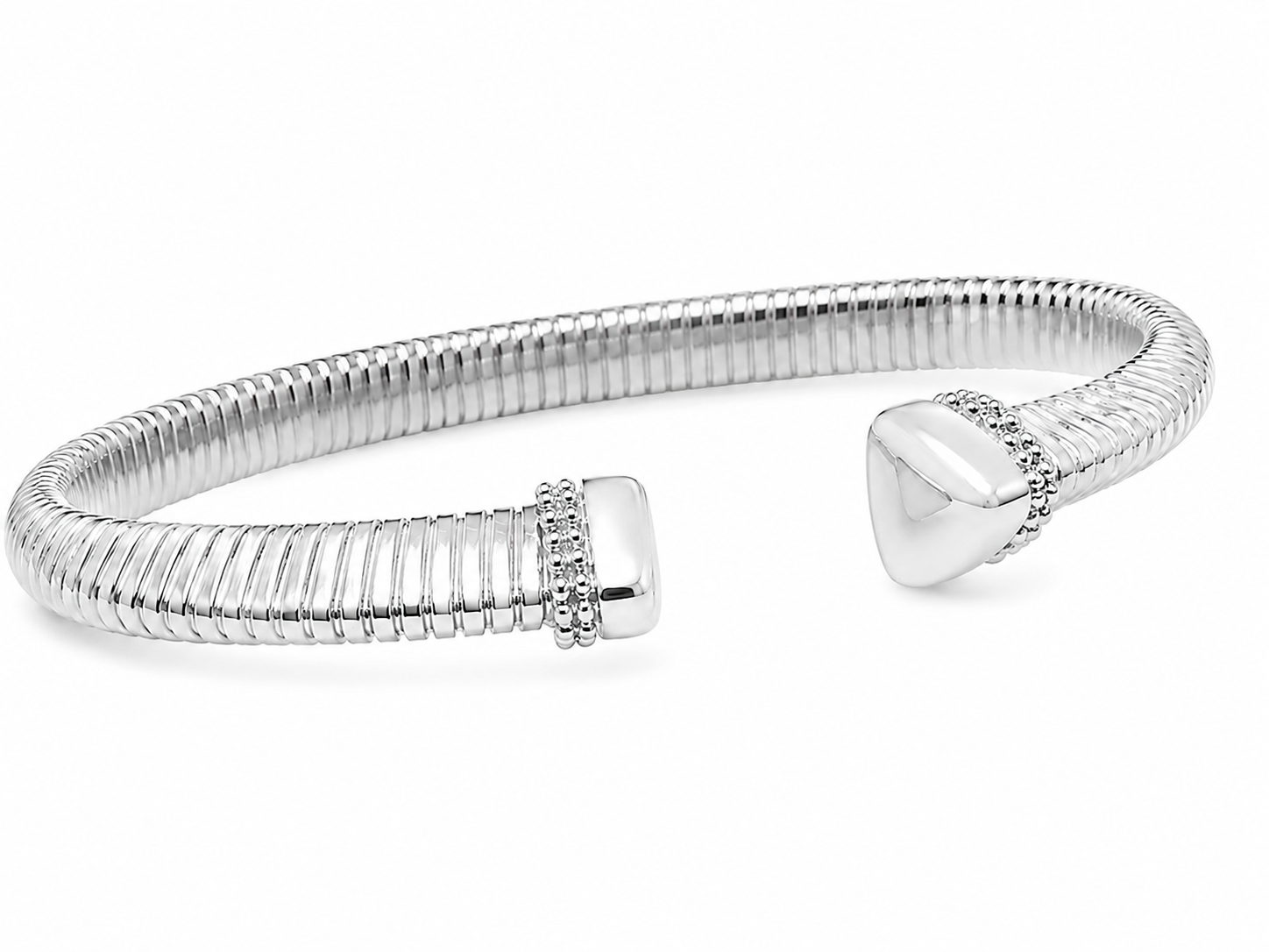 14KT White Gold Elastic Adjustable 6.9 MM Triangle Bangle Bracelet