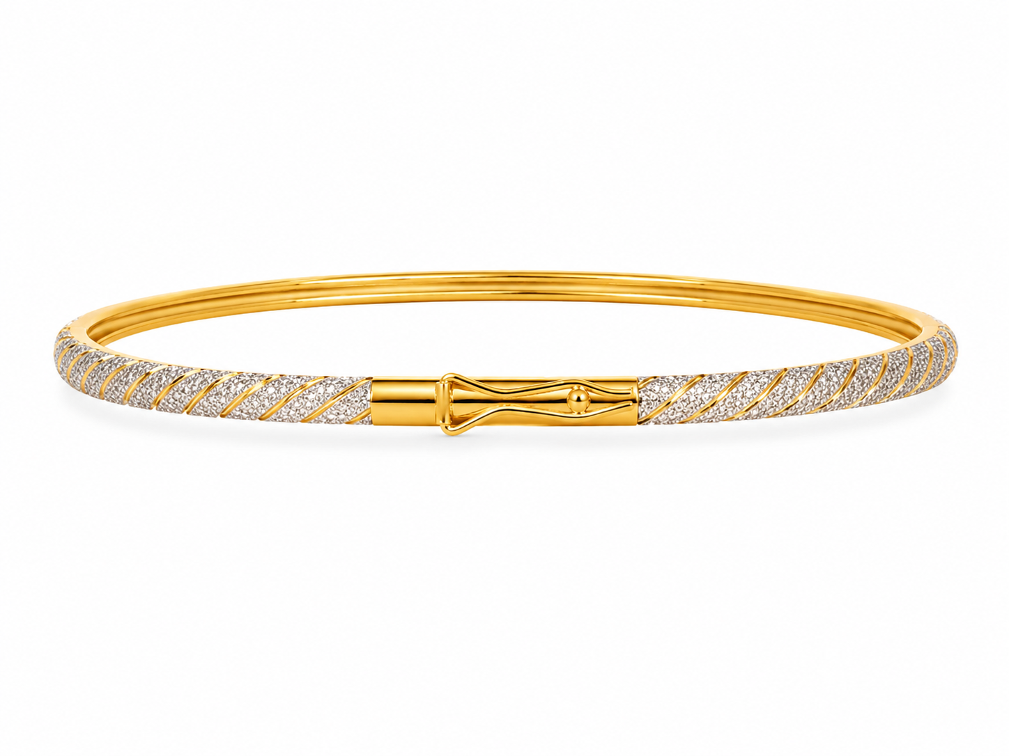 10KT Two Tone Gold 3.4 MM Thin Catch Lock Bangle Bracelet