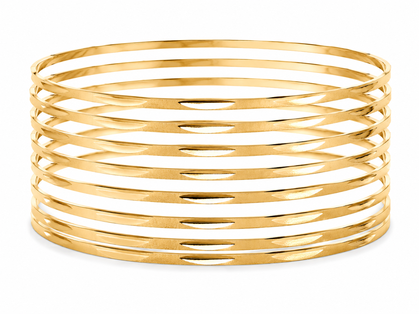 14KT Yellow Gold 7 Piece Plain Slip On Bangle Bracelet Set