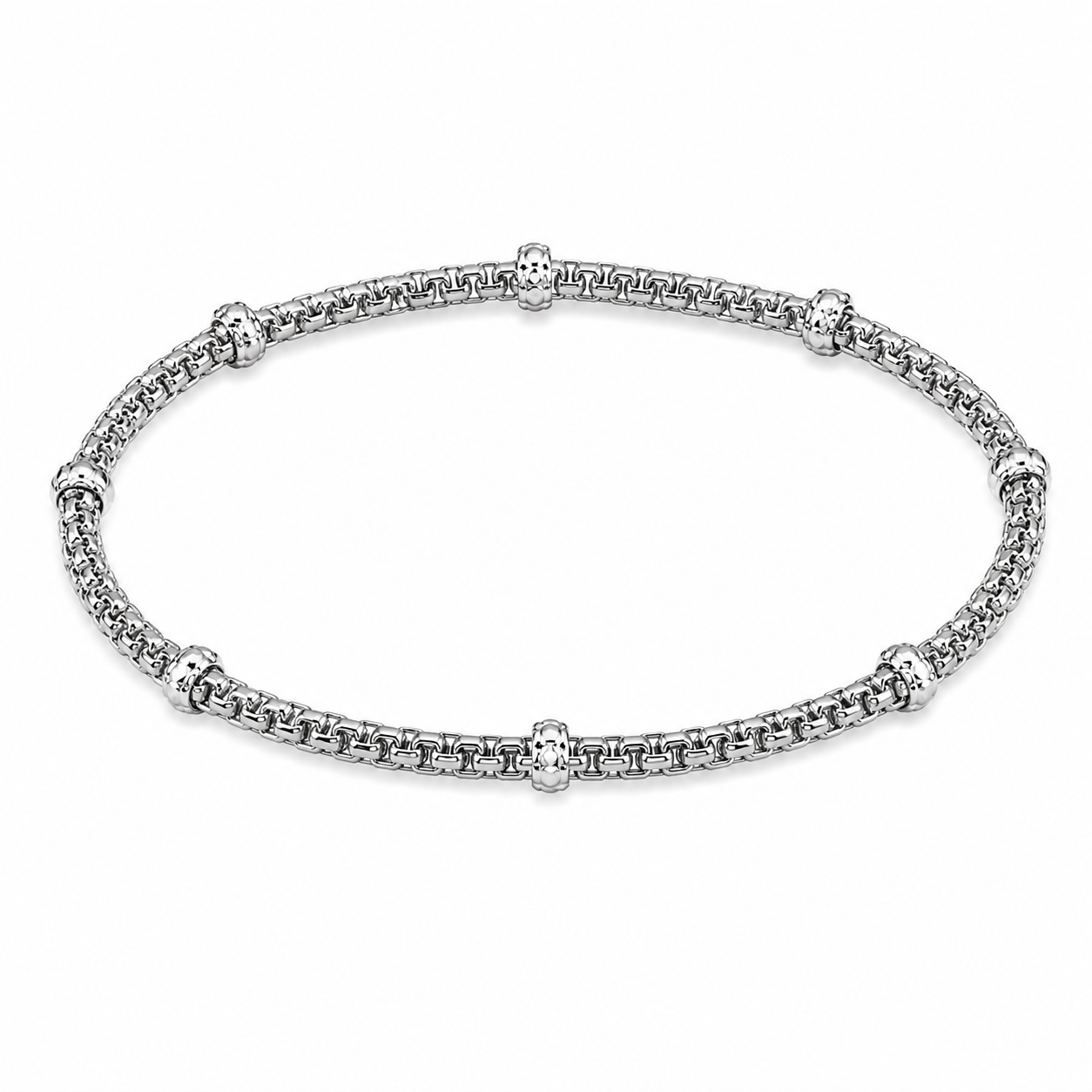 14KT White Gold 3.8 MM Elastic Adjustable Bangle Bracelet