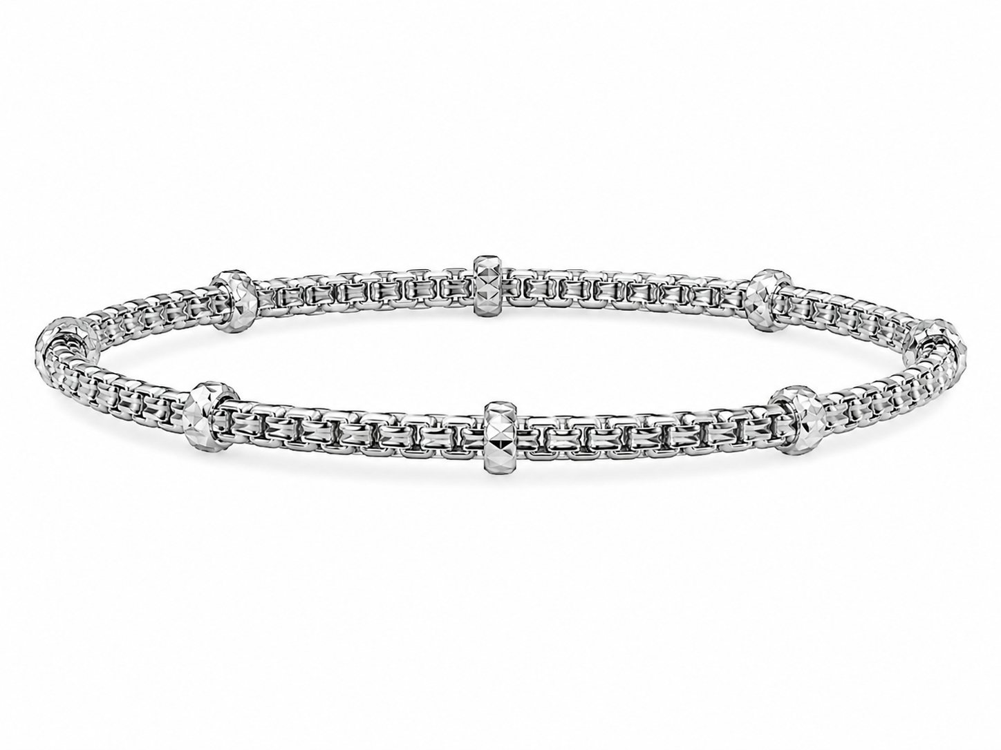 14KT White Gold 3.8 MM Elastic Adjustable Bangle Bracelet