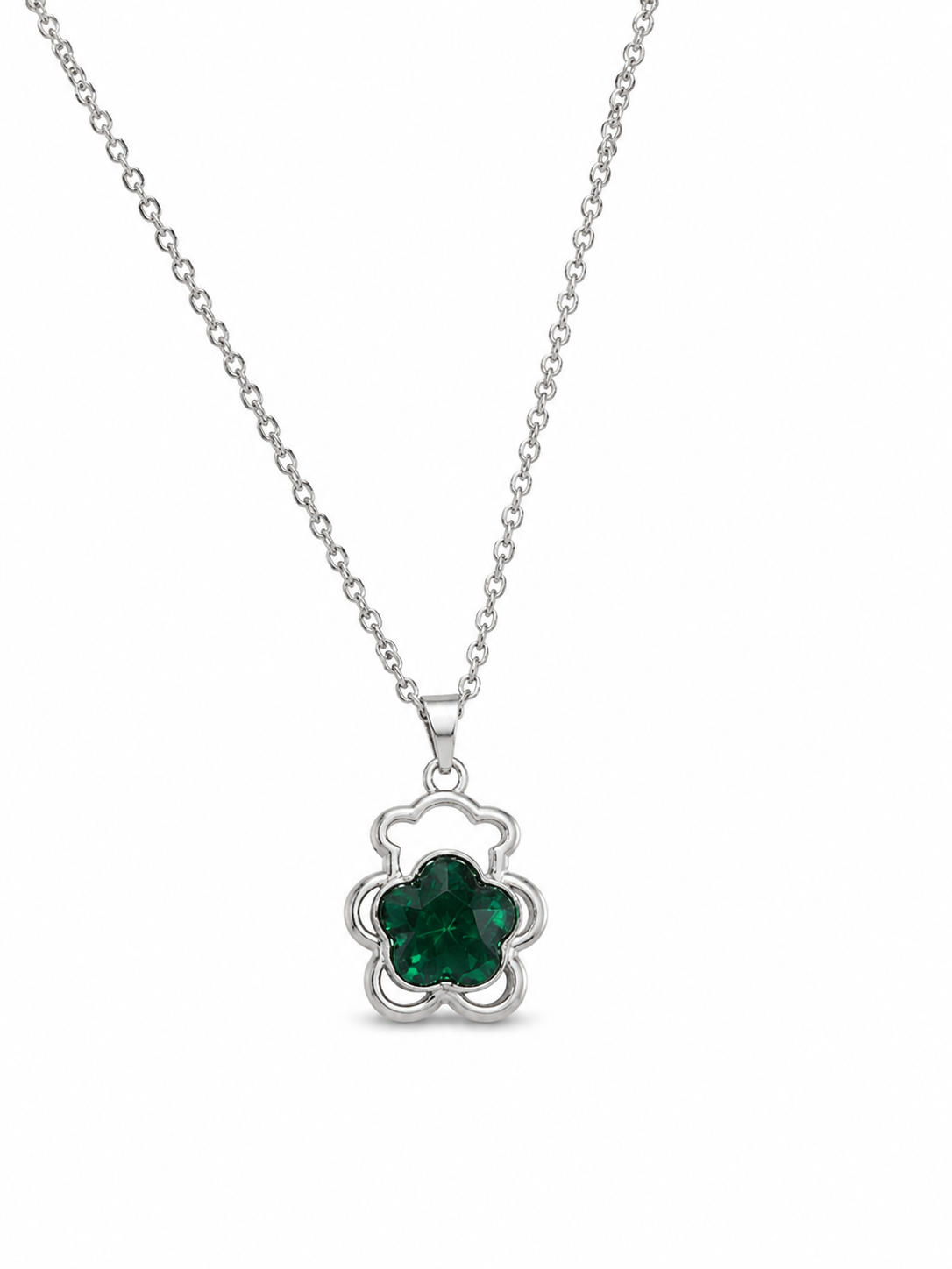 Stainless Steel Teddy Bear Charm with Color Crystal Necklace