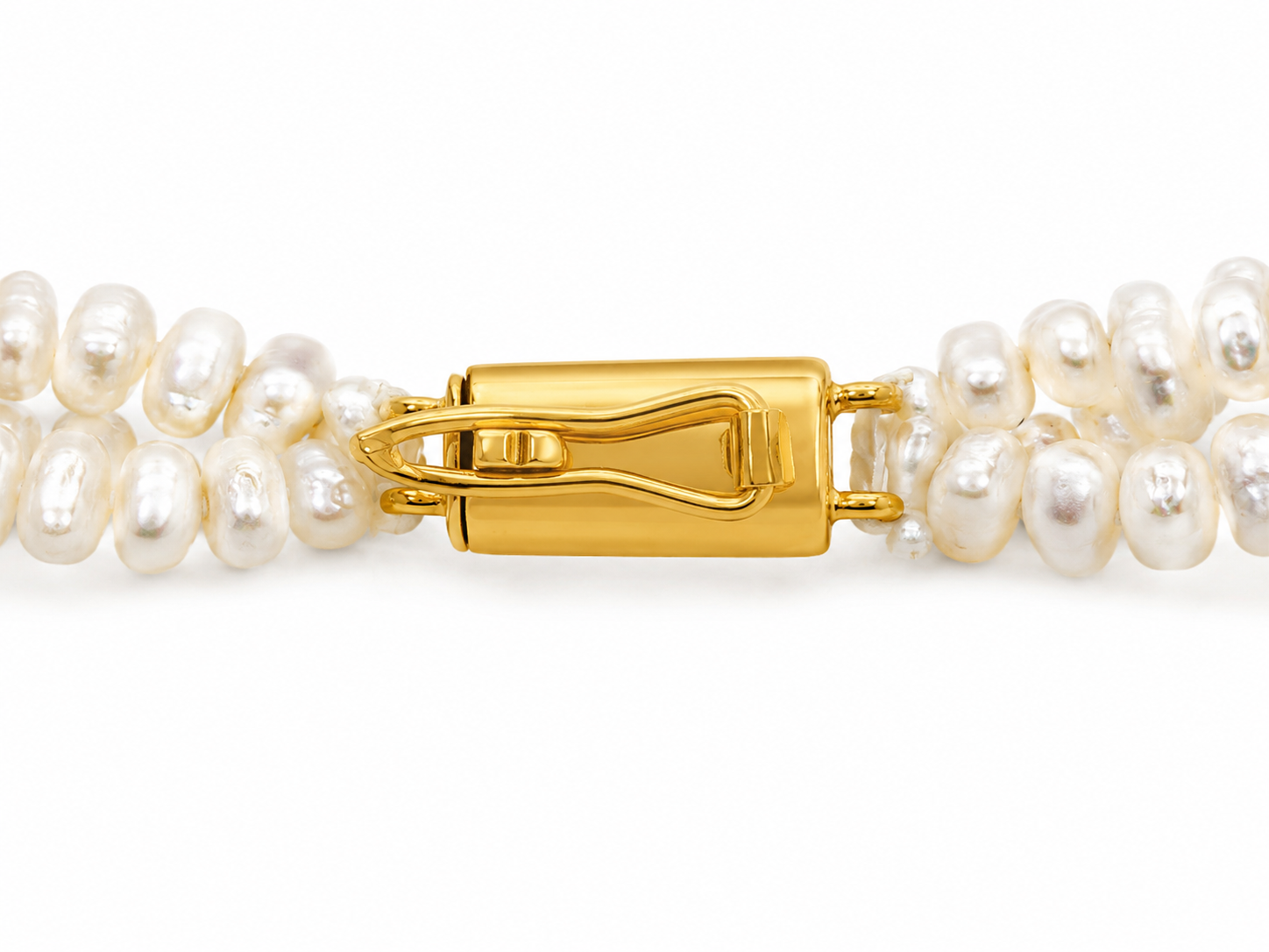 22KT Yellow Gold Three Strand Pearl Gemstone Cubic Zirconium Necklace and Earrings Set