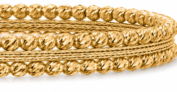 14KT Yellow Gold Layered 5.5 MM Adjustable Lobster Claw Lock Bangle Bracelet
