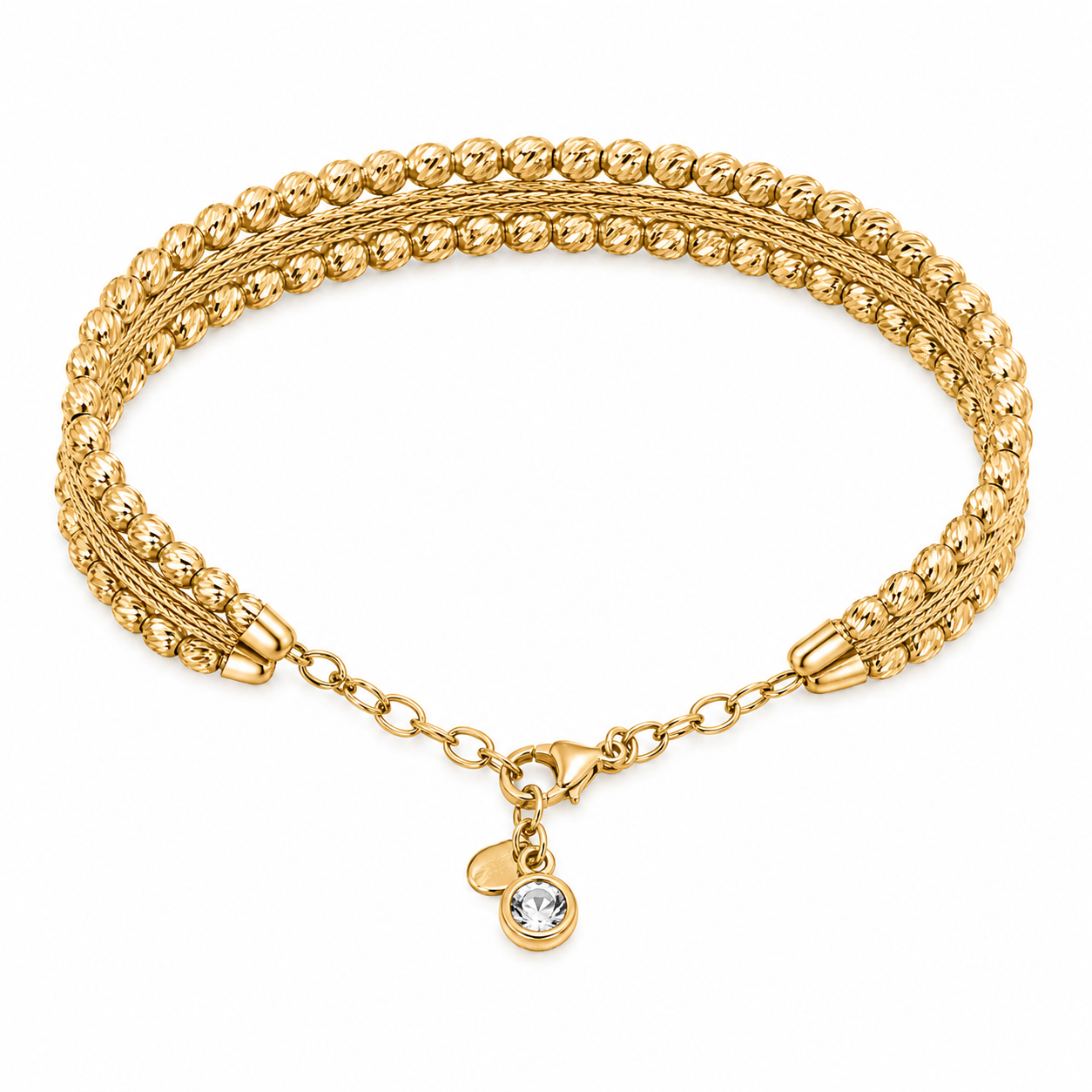 14KT Yellow Gold Layered 5.5 MM Adjustable Lobster Claw Lock Bangle Bracelet