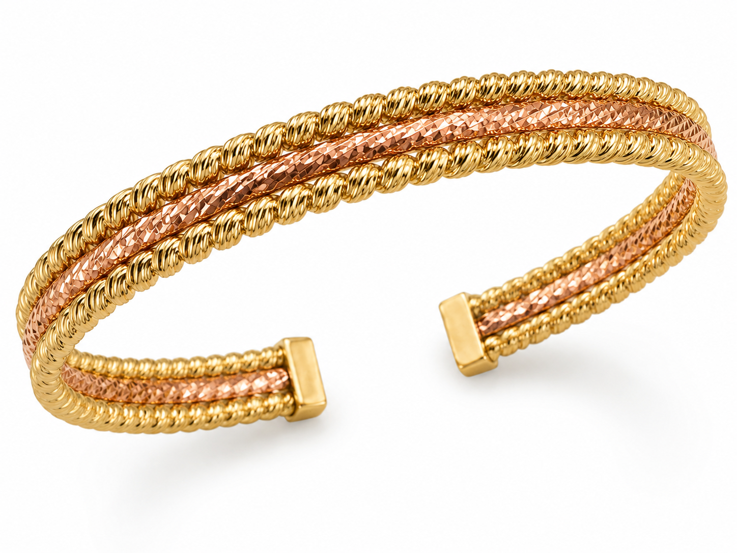14KT Two Tone Gold Layered 6 MM Slip On Bangle Bracelet