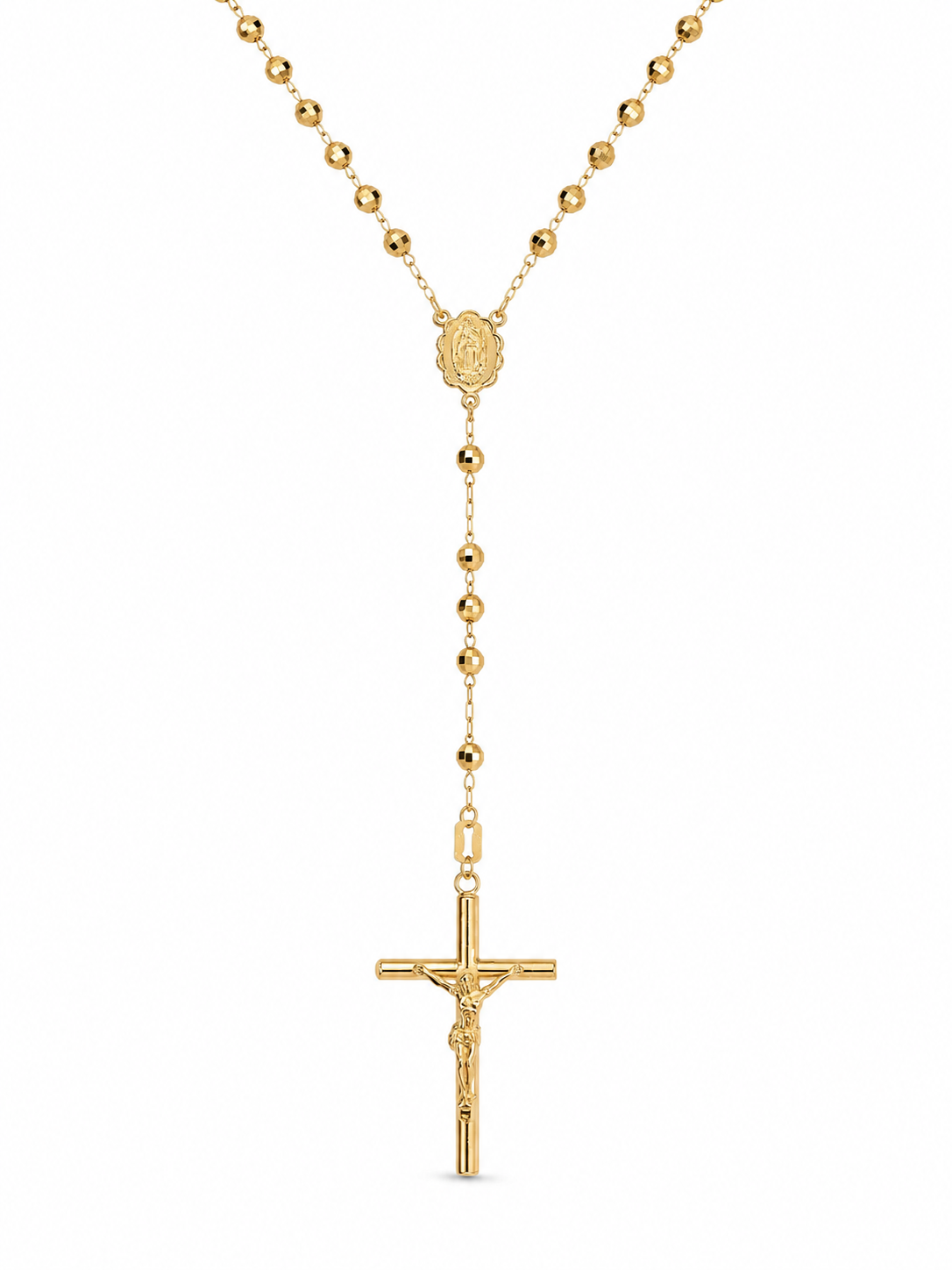 14KT Yellow Gold 4 MM Diamond Cut Rosary Necklace