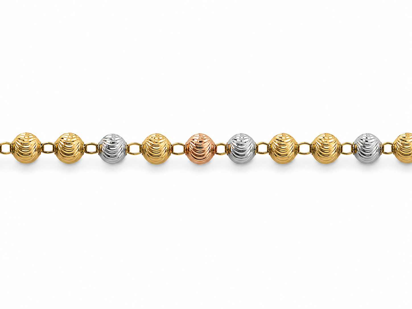 14KT Tri Tone Gold 6 MM Moon Cut Beads Rosary Necklace