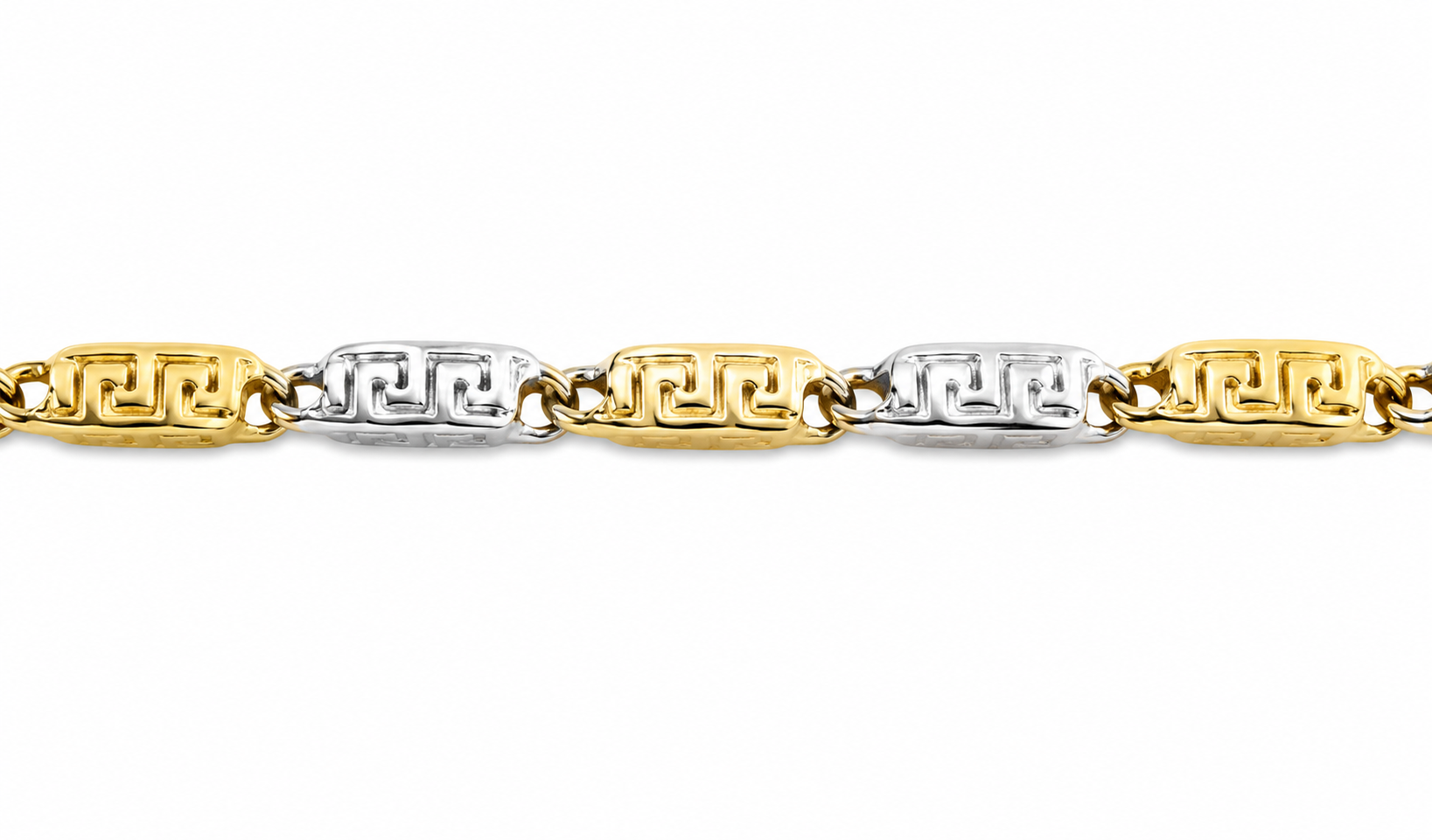 14KT Two Tone Gold 6 MM Greek Style Bullet Link Chain