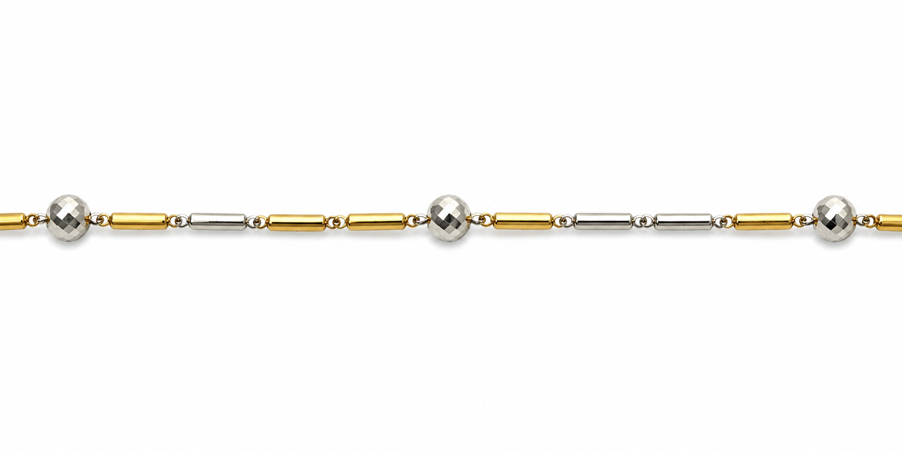 22KT Two Tone Bar and Ball Link Necklace