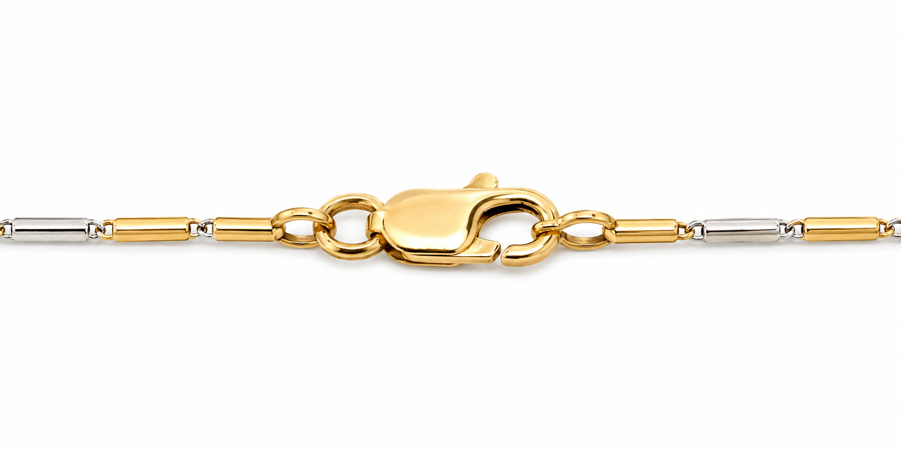 22KT Two Tone Bar and Ball Link Necklace