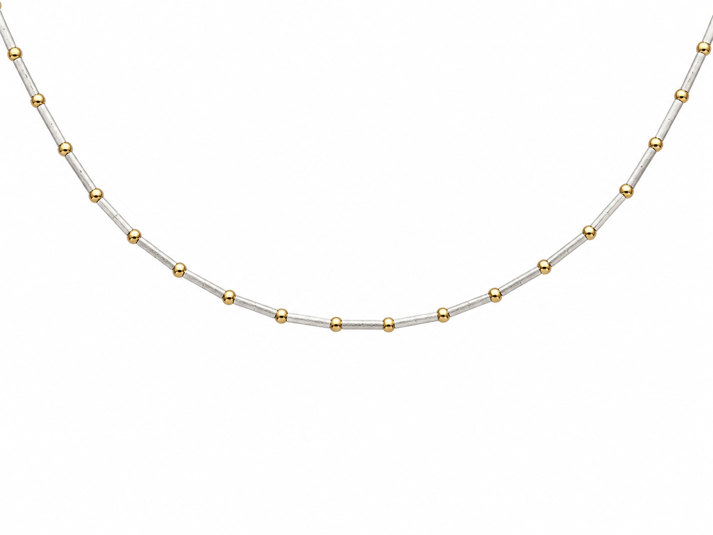 14KT Two Tone Gold Bars and Bead Necklace