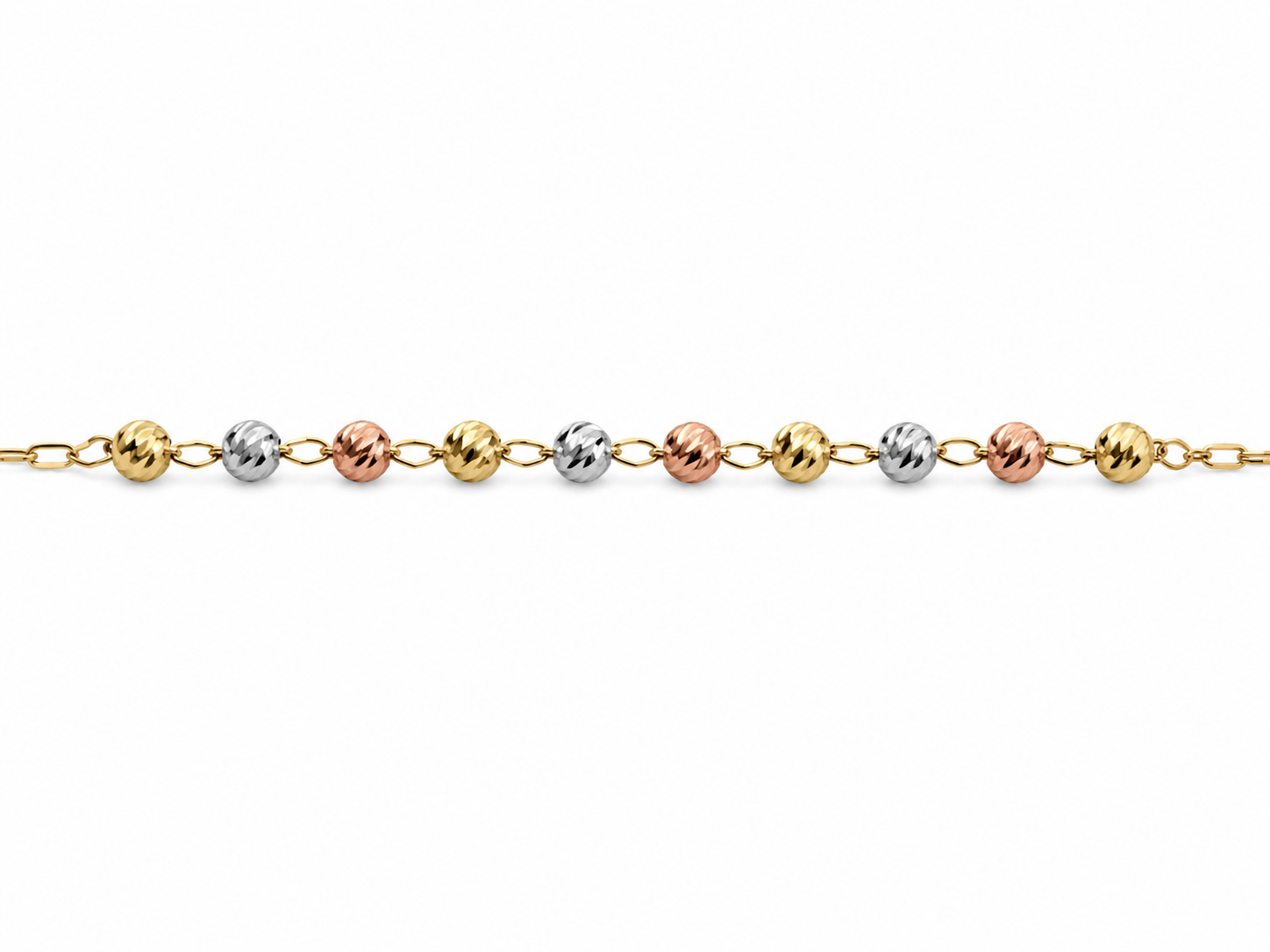 14KT Tri Tone Gold 3 MM Diamond Cut Rosary Necklace