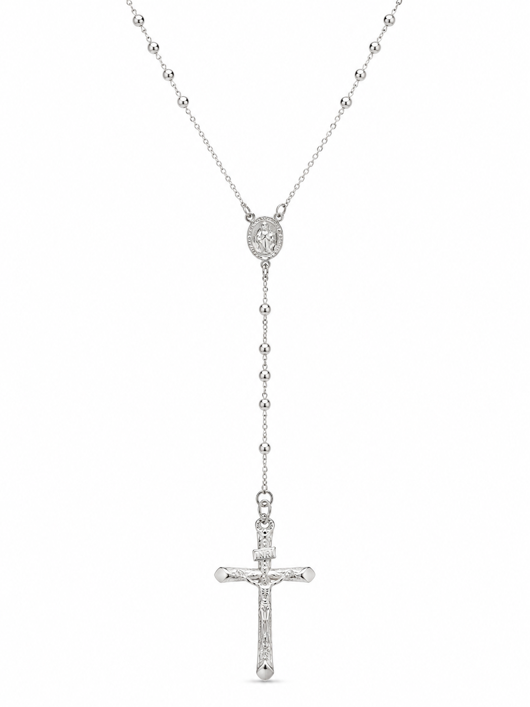 14KT White Gold 3 MM Rosary Style Necklace