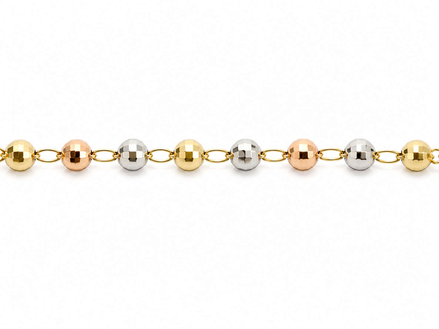 14KT Tri Tone Gold 4 MM Rosary Necklace