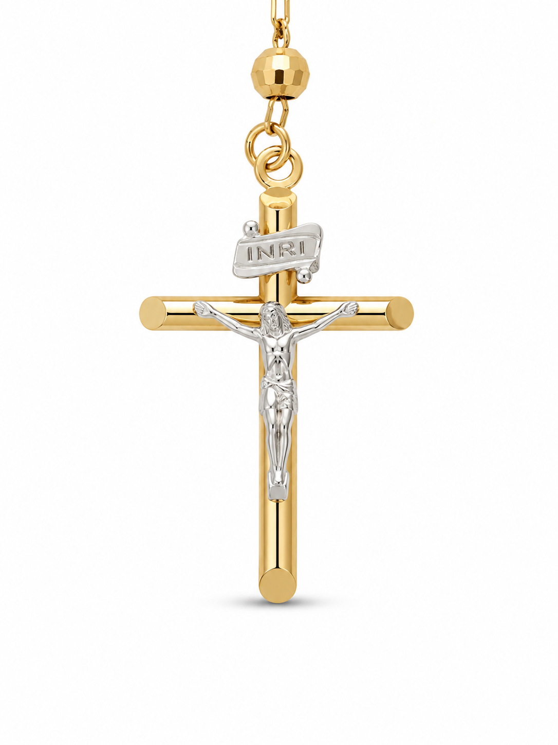 14KT Tri Tone Gold 4 MM Rosary Necklace