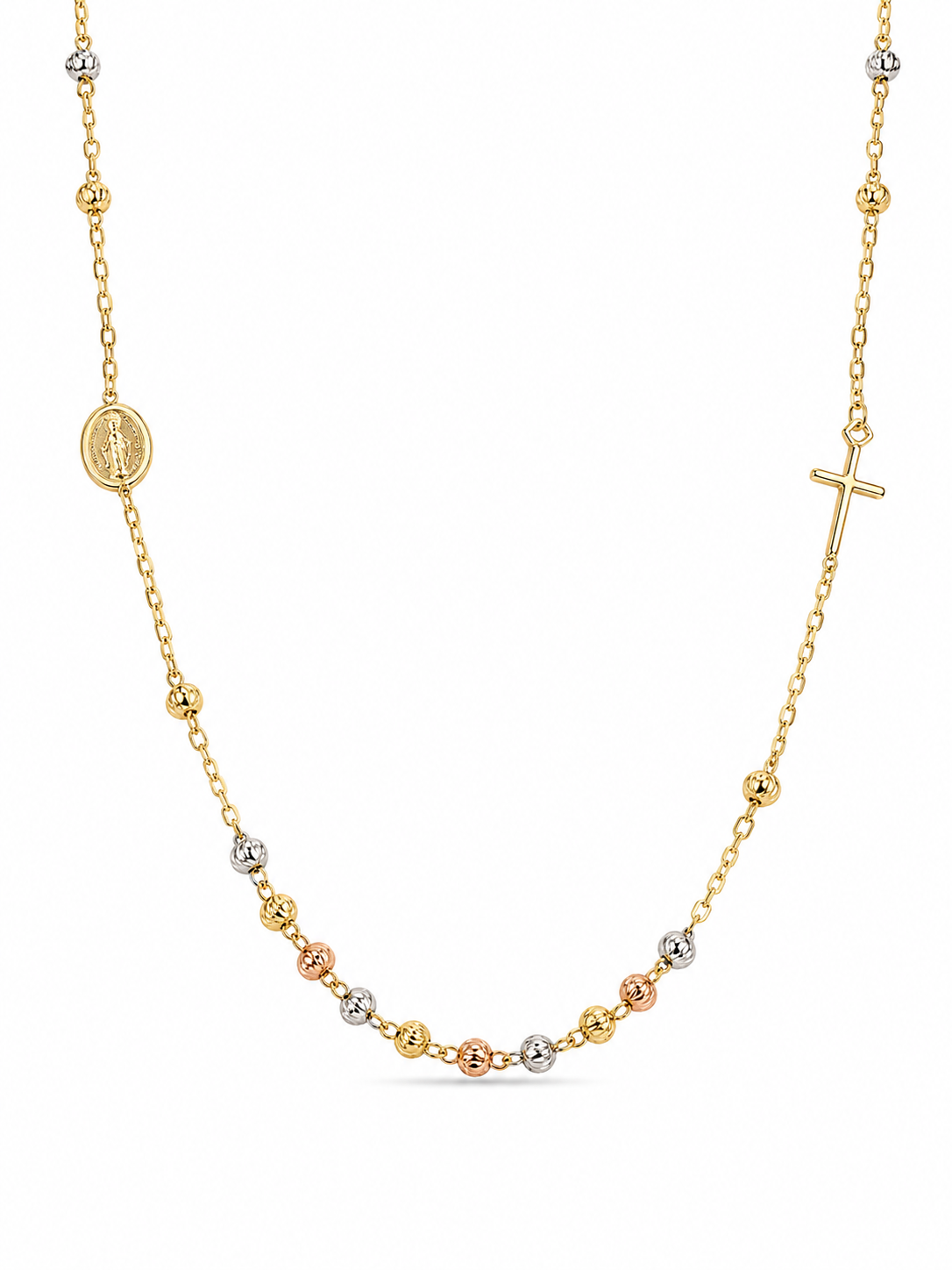 14KT Tri Tone Gold 4 MM Rosary Style Necklace
