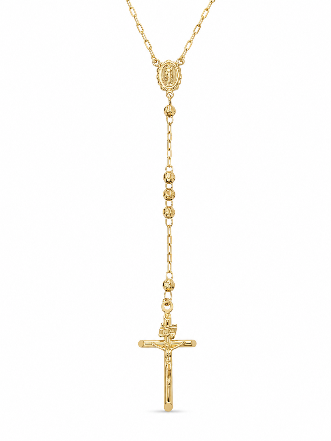 14KT Yellow Gold 4 MM Rosary Necklace