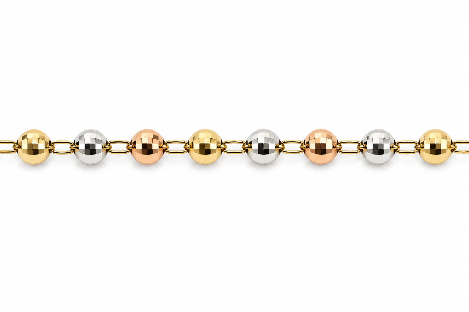 14KT Tri Tone Gold 5 MM Rosary Necklace
