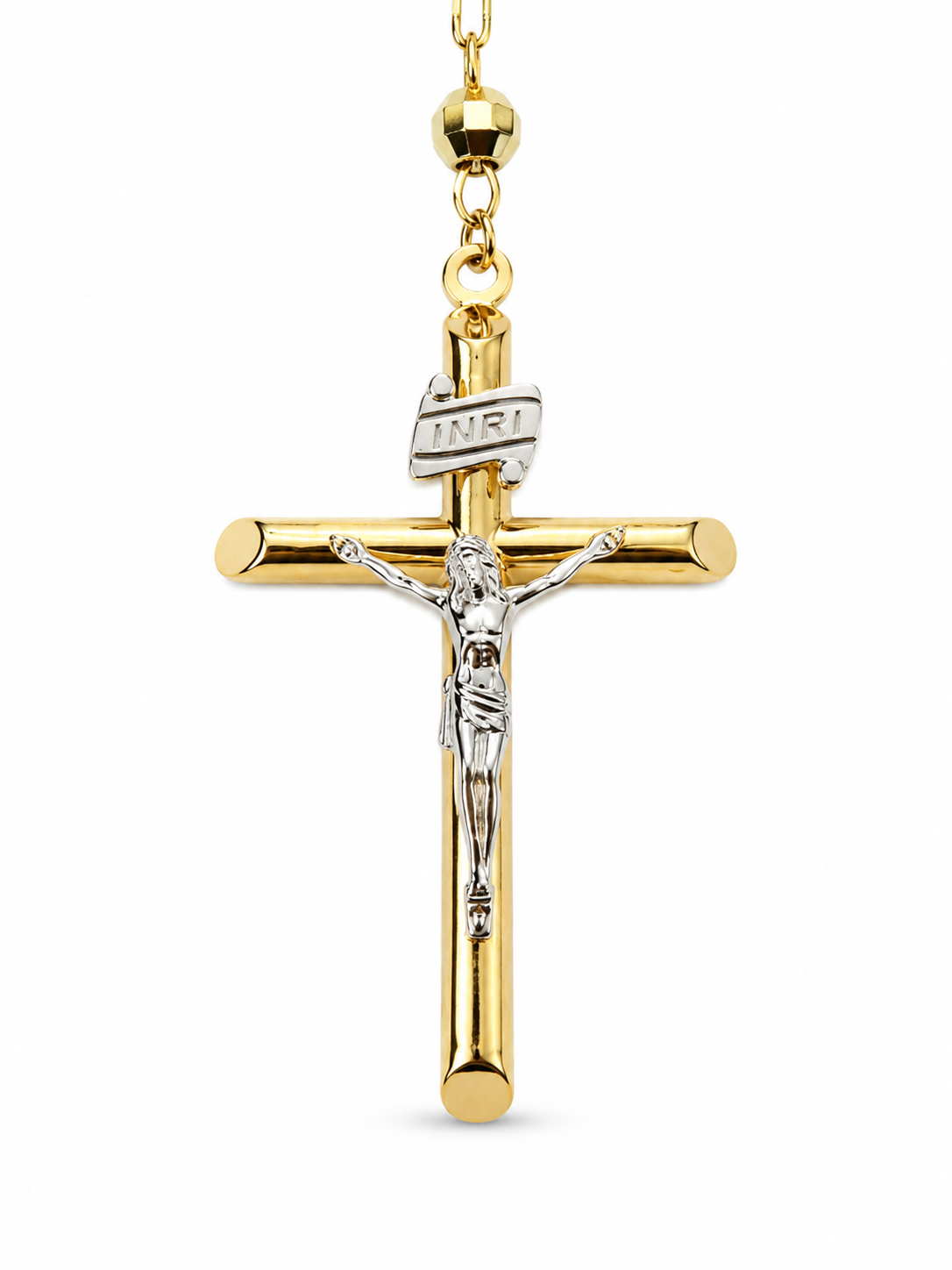 14KT Tri Tone Gold 5 MM Rosary Necklace