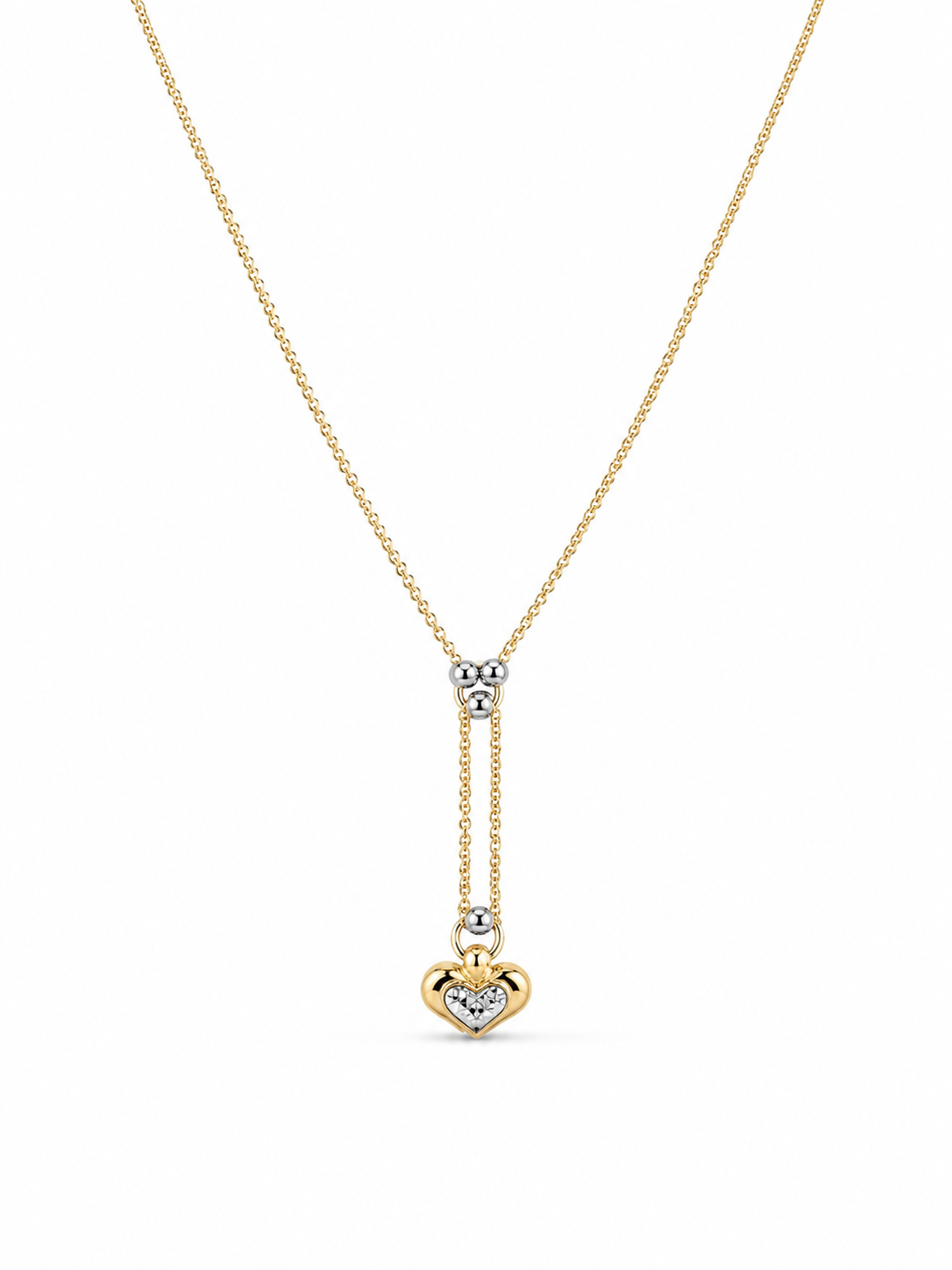 14KT Hollow Two Tone Gold Heart 1 MM Designer Necklace