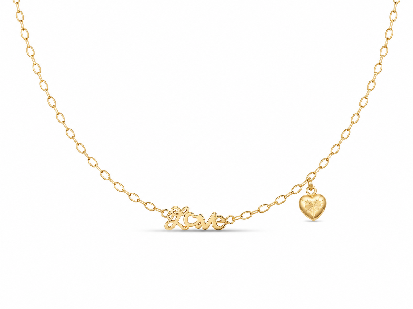 10KT Hollow Yellow Gold 2.5 MM Love Heart Designer Necklace