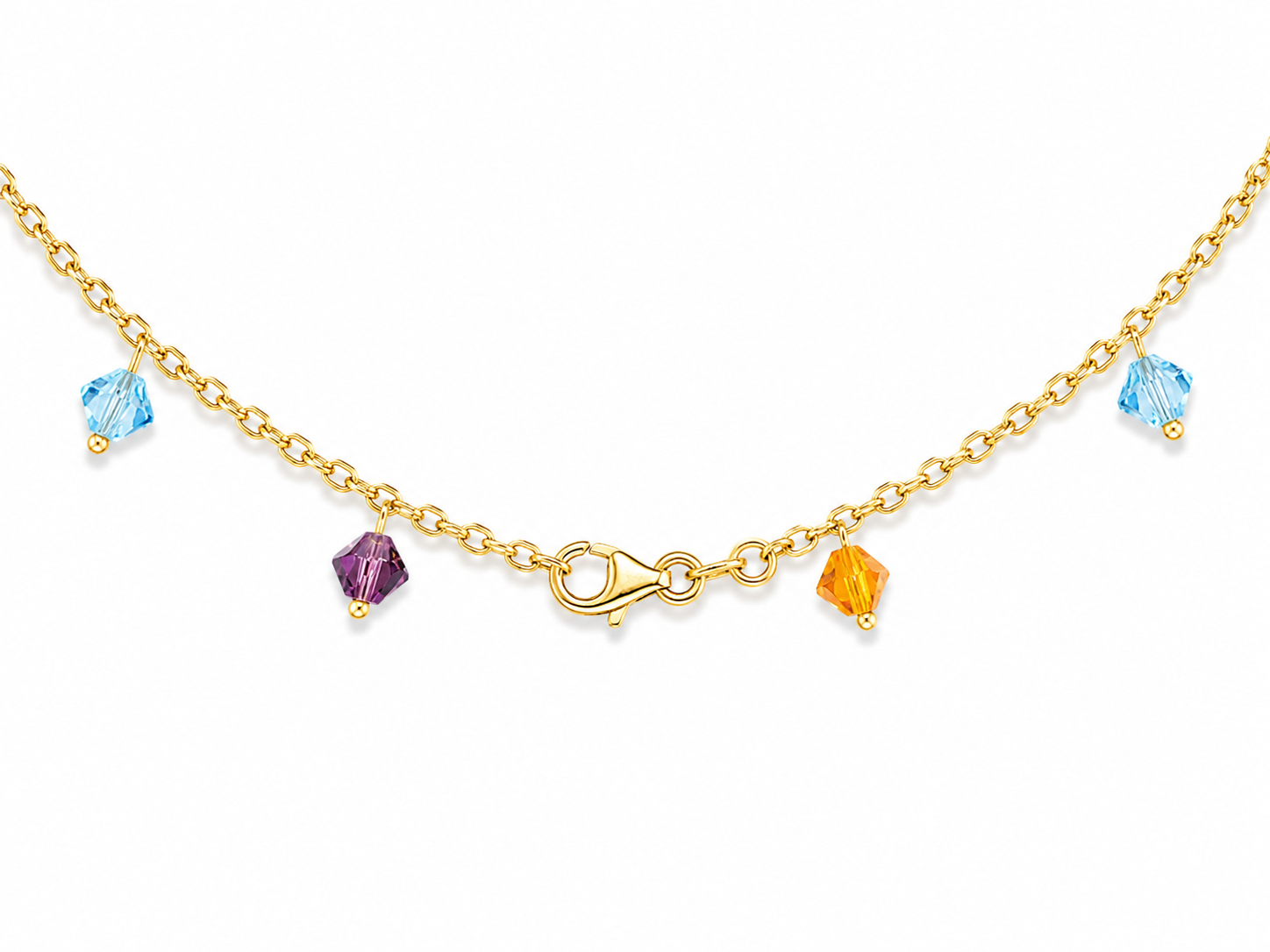 14KT Hollow Yellow Gold 4.5 MM Thin Gem Designer Necklace