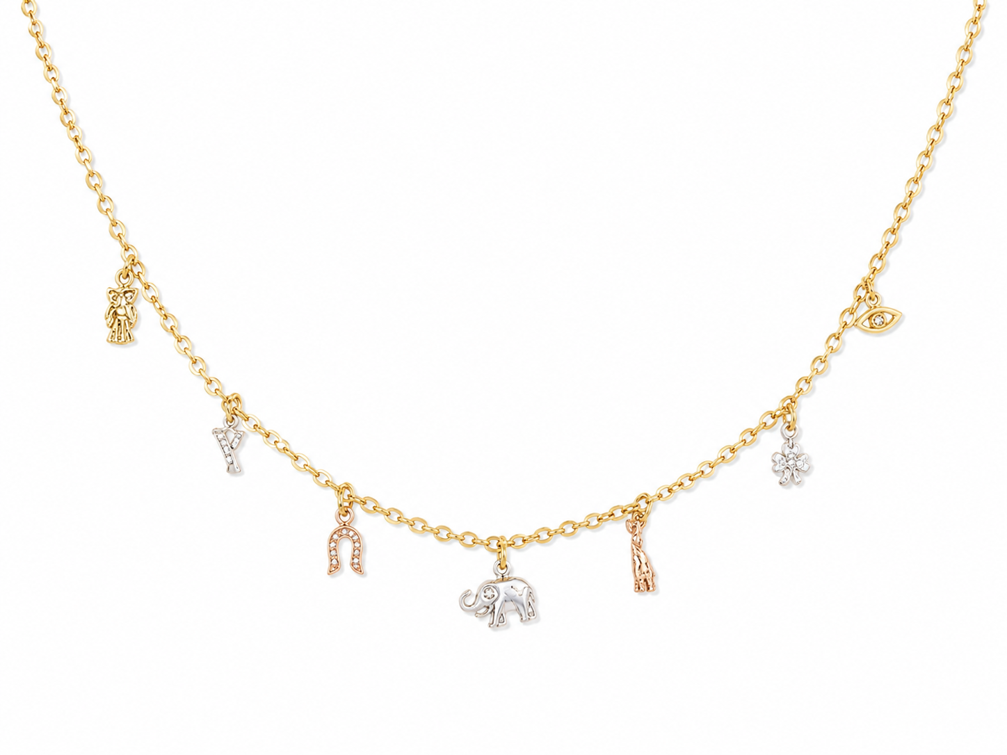 10KT Hollow Tri Color Gold Charms Designer Necklace