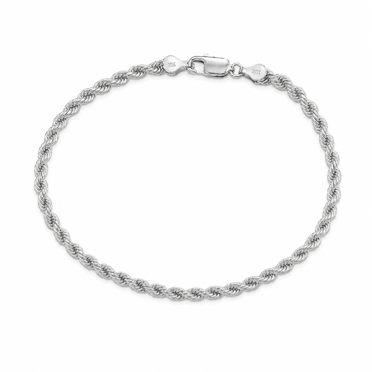 14KT 3.5 MM White Gold Rope Bracelet