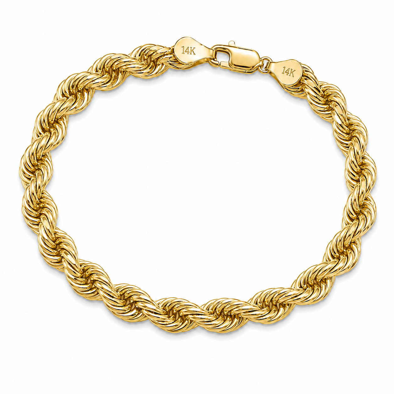 14KT 6 MM Yellow Gold Rope Bracelet