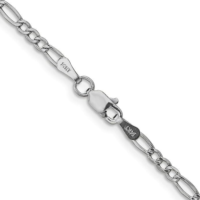 14K Solid White Gold 2.5 MM Figaro Link Chain