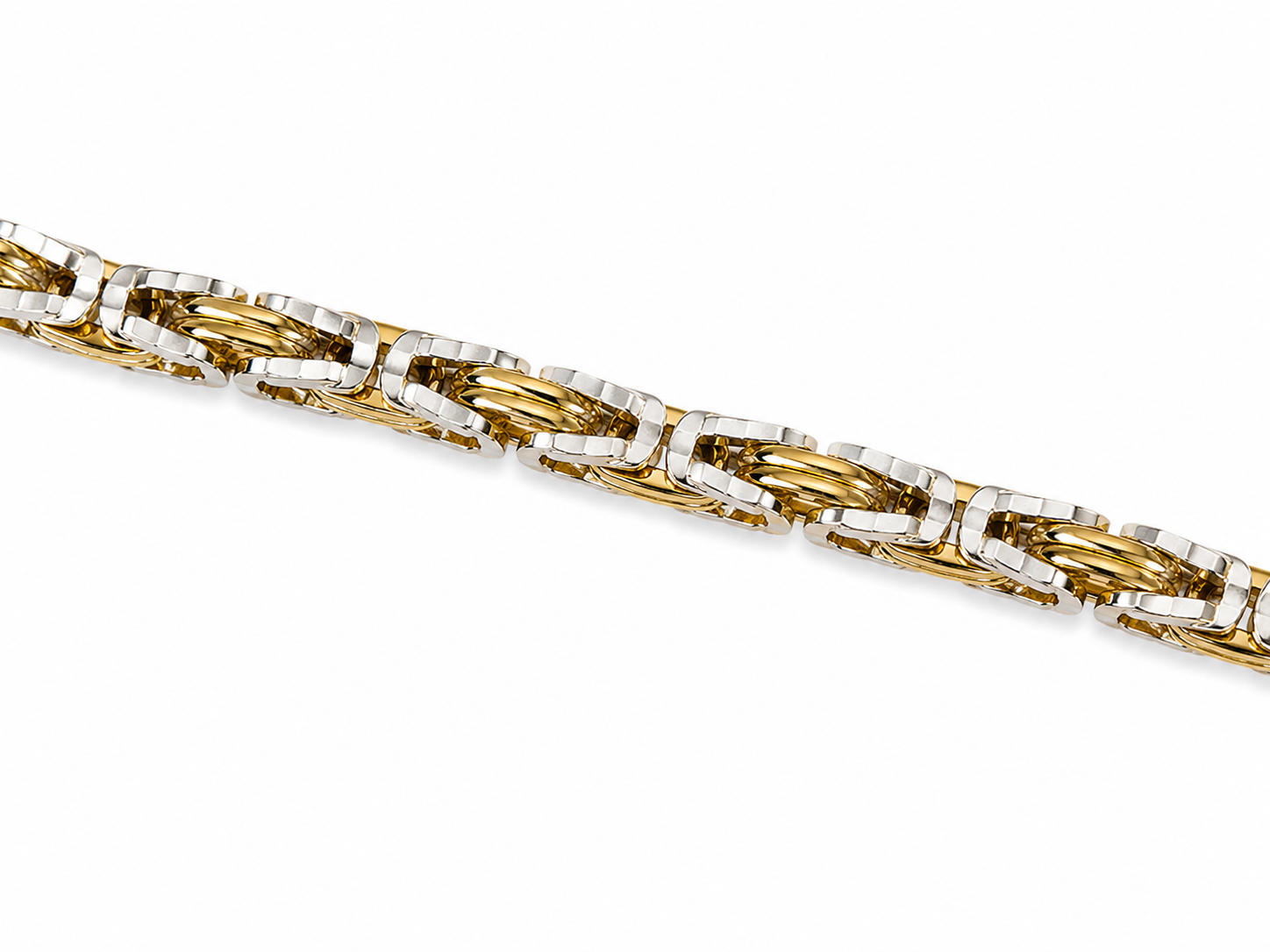 10KT Solid Two Tone Gold 9 MM Byzantine Link Bracelet