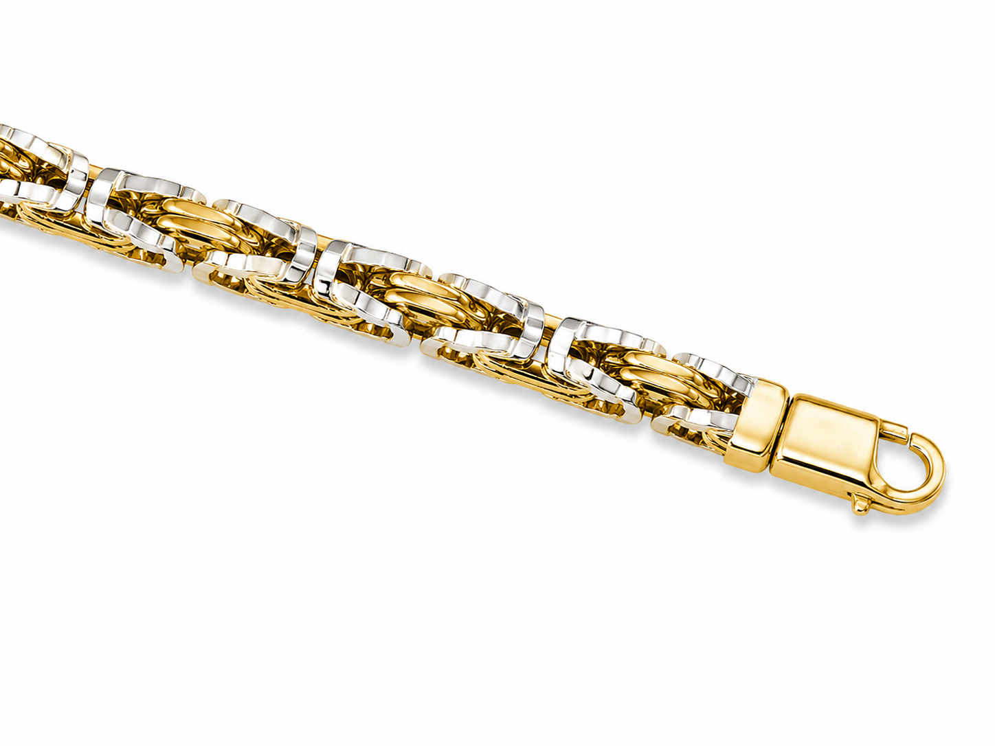 10KT Solid Two Tone Gold 9 MM Byzantine Link Bracelet