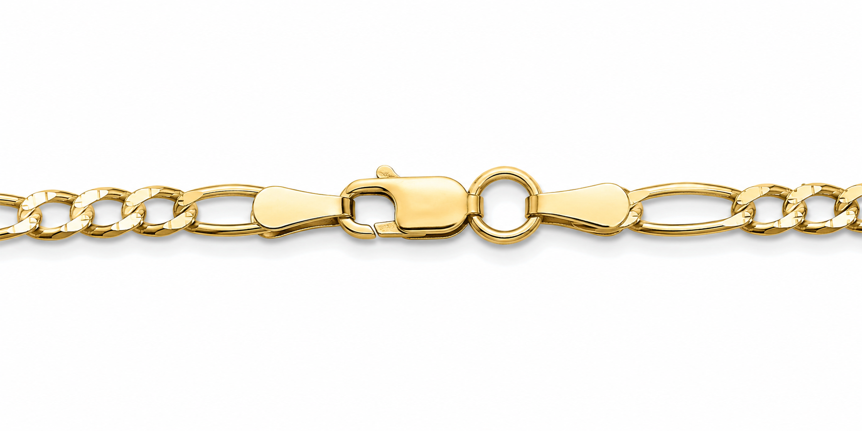 14KT Hollow Yellow Gold Diamond Cut 2.5 MM Figaro Link Chain