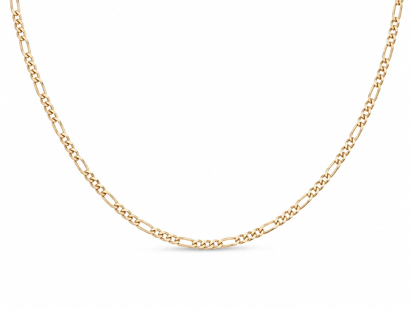 14KT Hollow Yellow Gold Diamond Cut 3 MM Figaro Link Chain