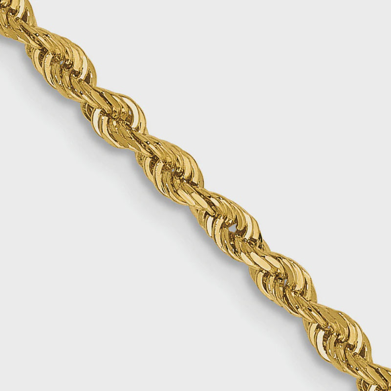 14KT Solid Yellow Gold 2.5 MM Rope Bracelet