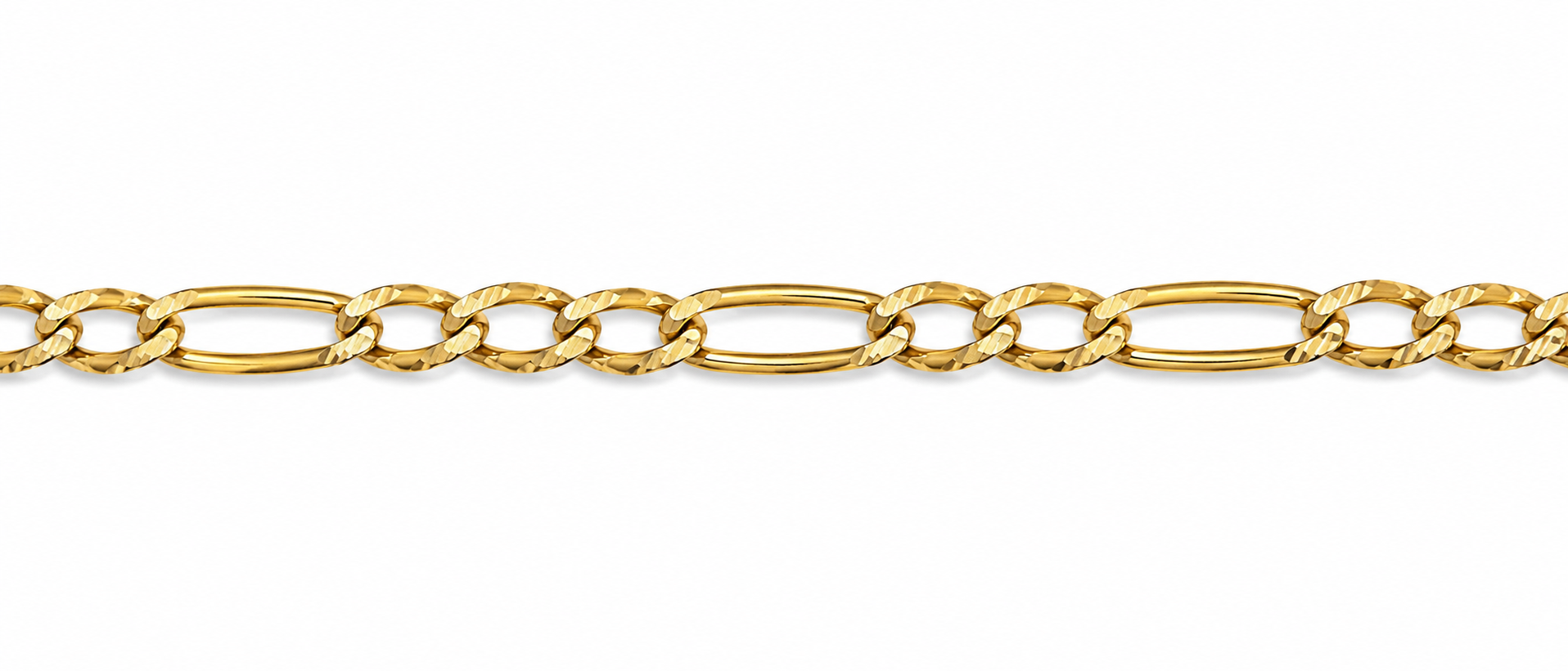 10KT Solid Yellow Gold Diamond Cut 1.5 MM Figaro Link Chain