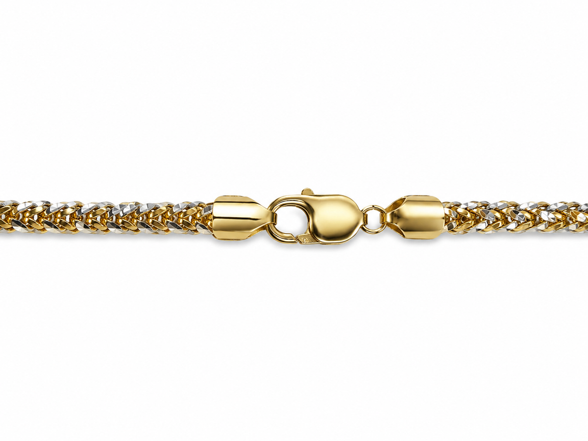 10KT Solid Two-Tone Gold 5 MM Diamond Cut Franco Link Chain