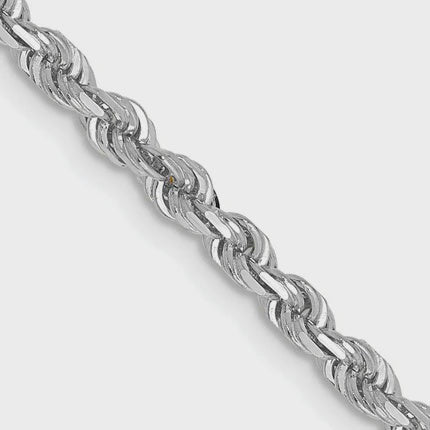 10KT Solid White Gold 3 MM Rope Chain