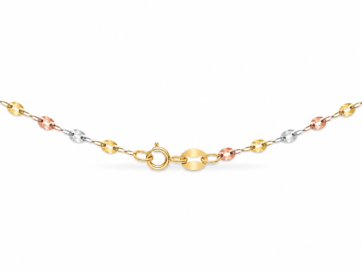 14KT Solid Tri-Color Gold 1.5 MM Mirror Link Chain
