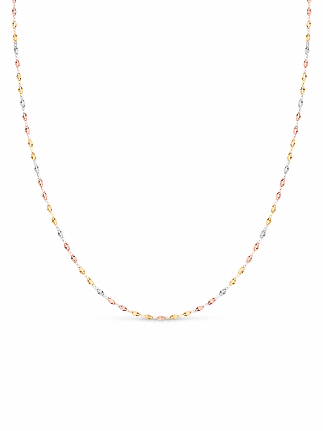 14KT Solid Tri-Color Gold 1.5 MM Mirror Link Chain