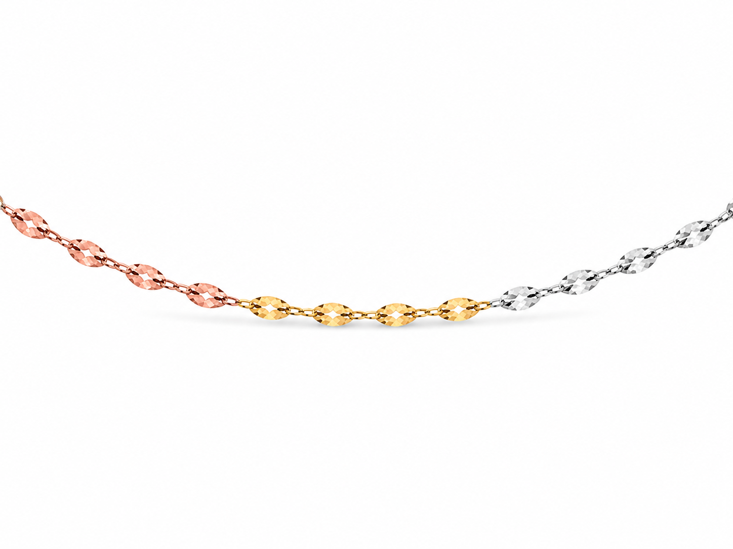 14KT Solid Tri-Color Gold 1.5 MM Mirror Link Chain