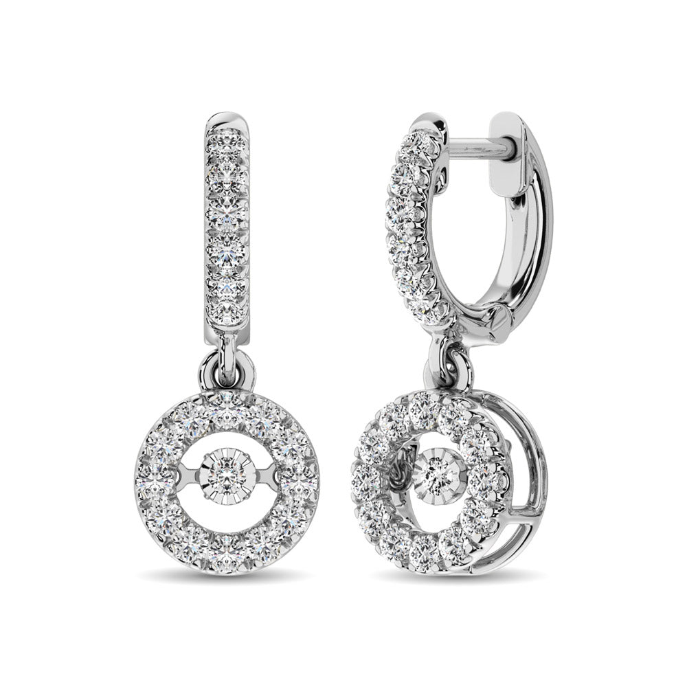 14K White Gold 1 Ct.Tw Moving Diamond Earrings