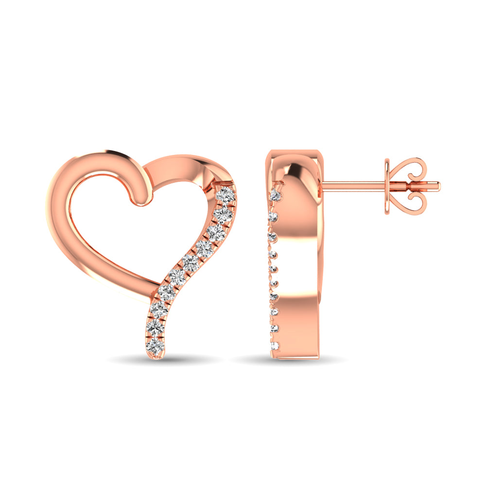 10K Rose Gold 1/20 Ct.Tw.Diamond Heart Earrings