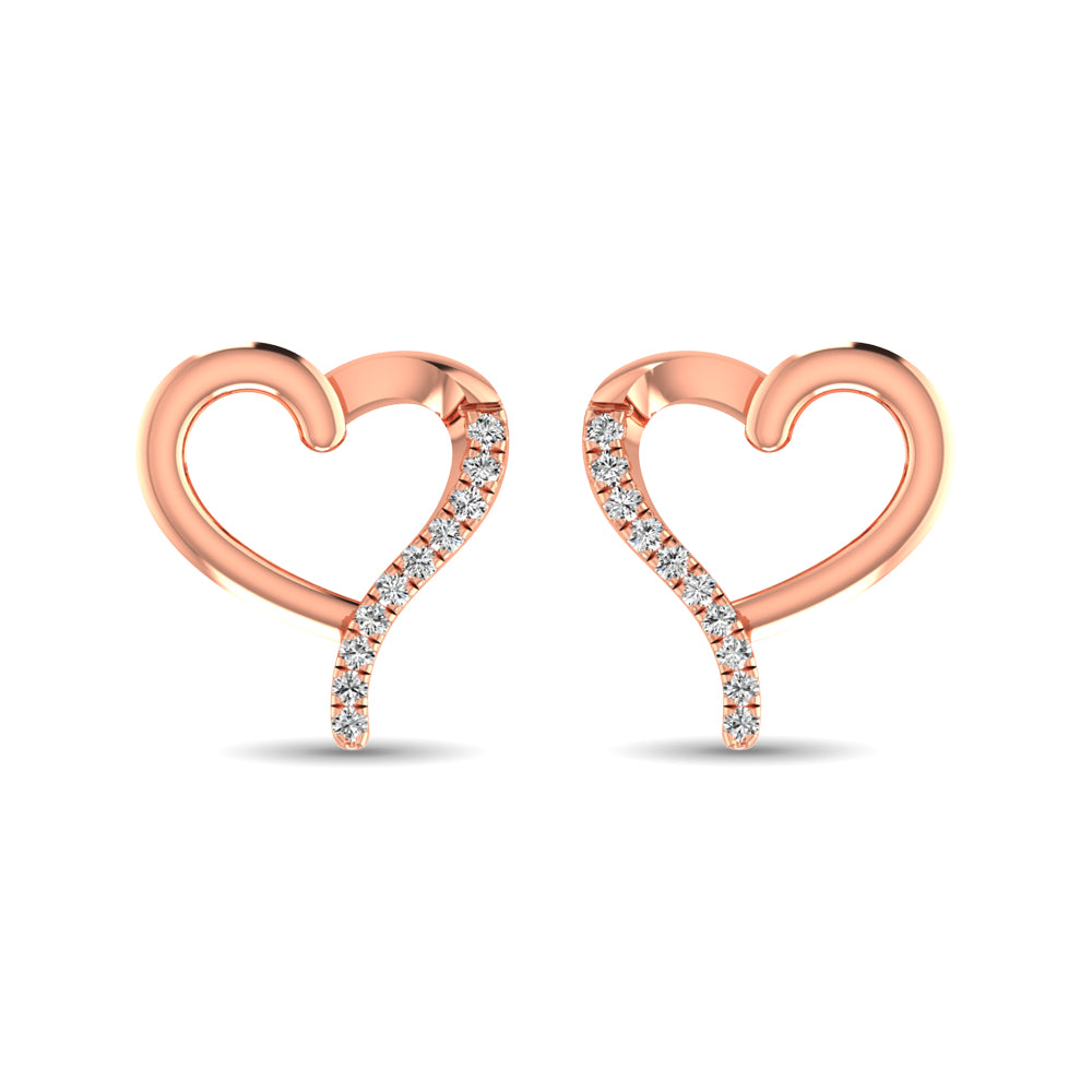 10K Rose Gold 1/20 Ct.Tw.Diamond Heart Earrings