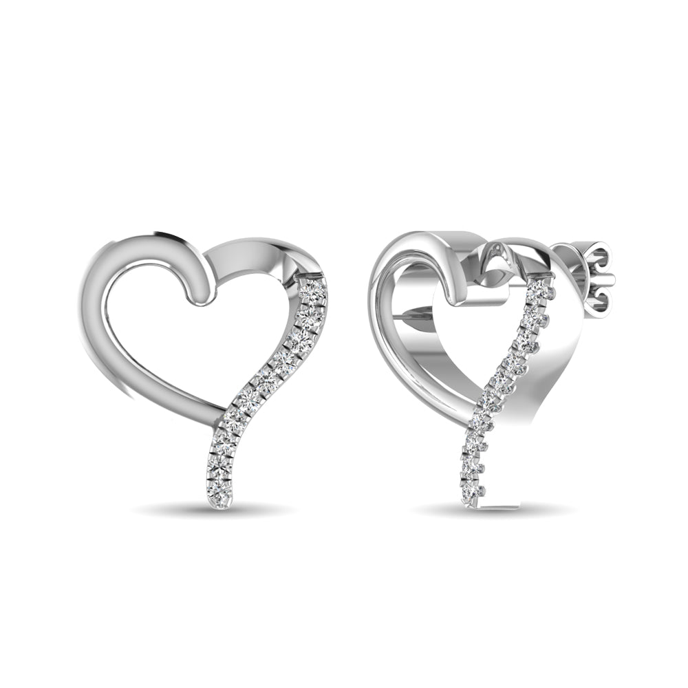 10K White Gold 1/20 Ct.Tw.Diamond Heart Earrings