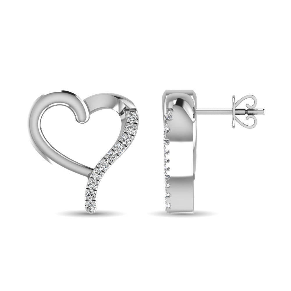 10K White Gold 1/20 Ct.Tw.Diamond Heart Earrings